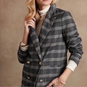 Banana Republic Factory Double-Breasted Plaid Blazer Midnight Cool 6